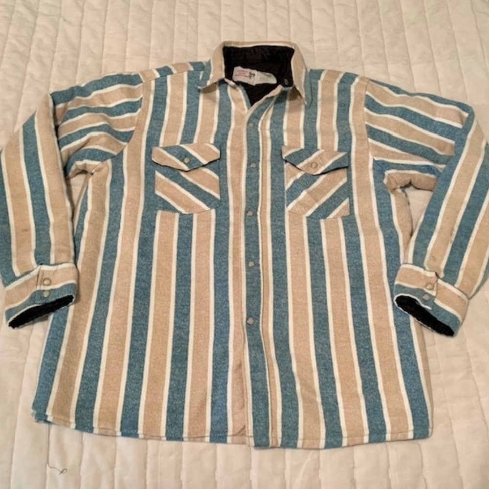 Vintage Striped Saddle King Western Pearl Snap Lined Men's Shirt 15.5 33.5 R